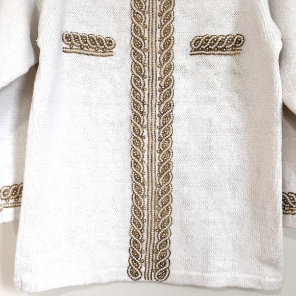 Victoria Harbour vintage 80s off white pear embroidery trim oversized sweater - Picture 6 of 16